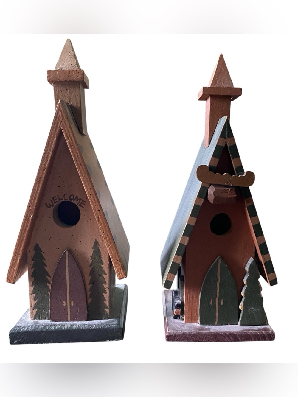 Painted Wooden Birdhouses Rustic Church Country Cottage Garden Home Décor Cabin